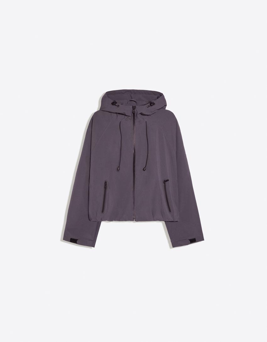 Giubbotto in nylon con cappuccio impermeabile e antivento-Grafite