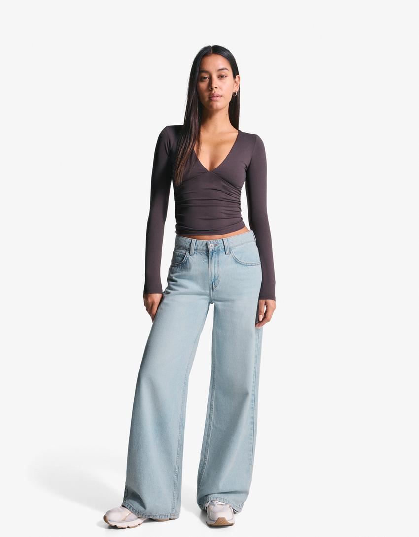 Wide-leg jeans-Light blue