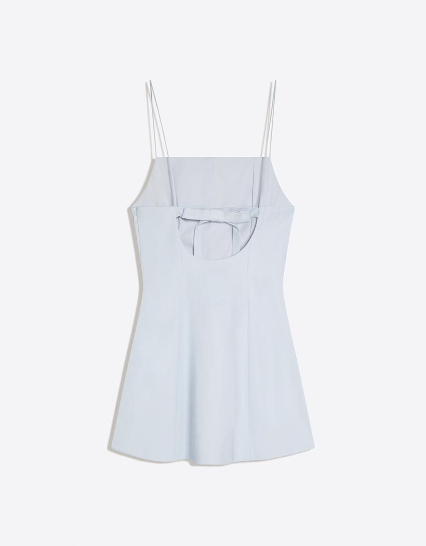 Mini-jurk met strik op de rug-Lichtblauw