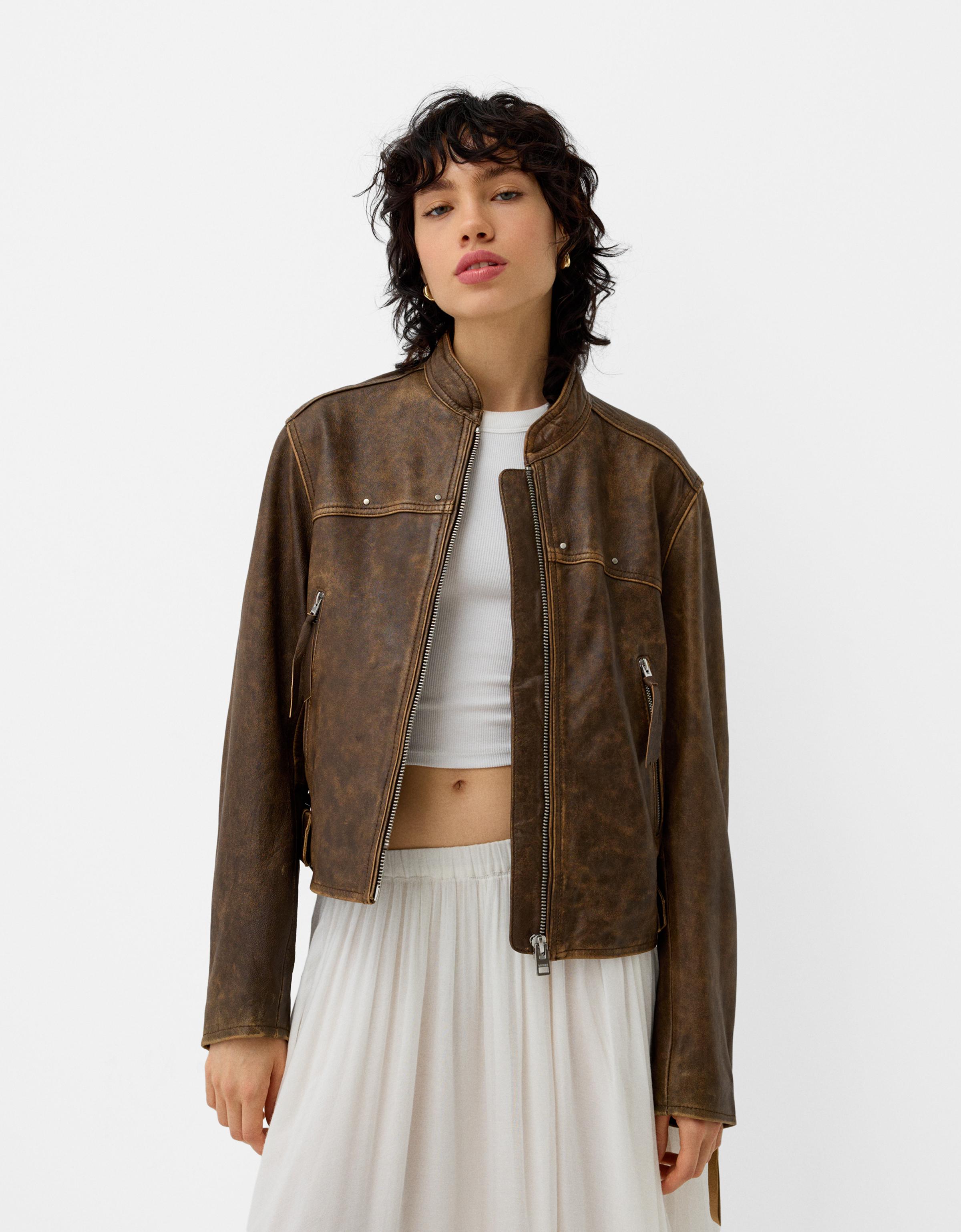 Leather jacket bershka best sale