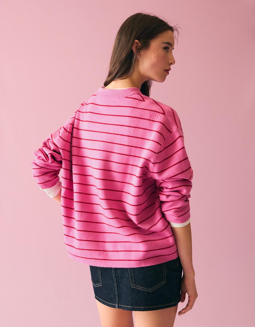 Maglione a righe stampate-Rosa
