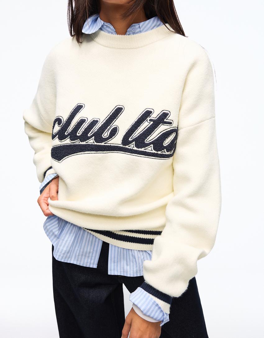 JERSEY MIT HANDTUCH-EFFEKT PRINT-Grbrochenes Weiss