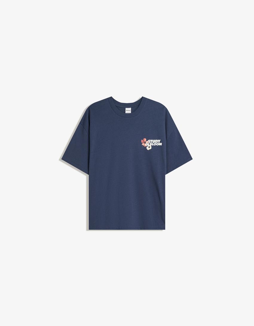 T-shirt manga curta oversize estampado-Marinho-3