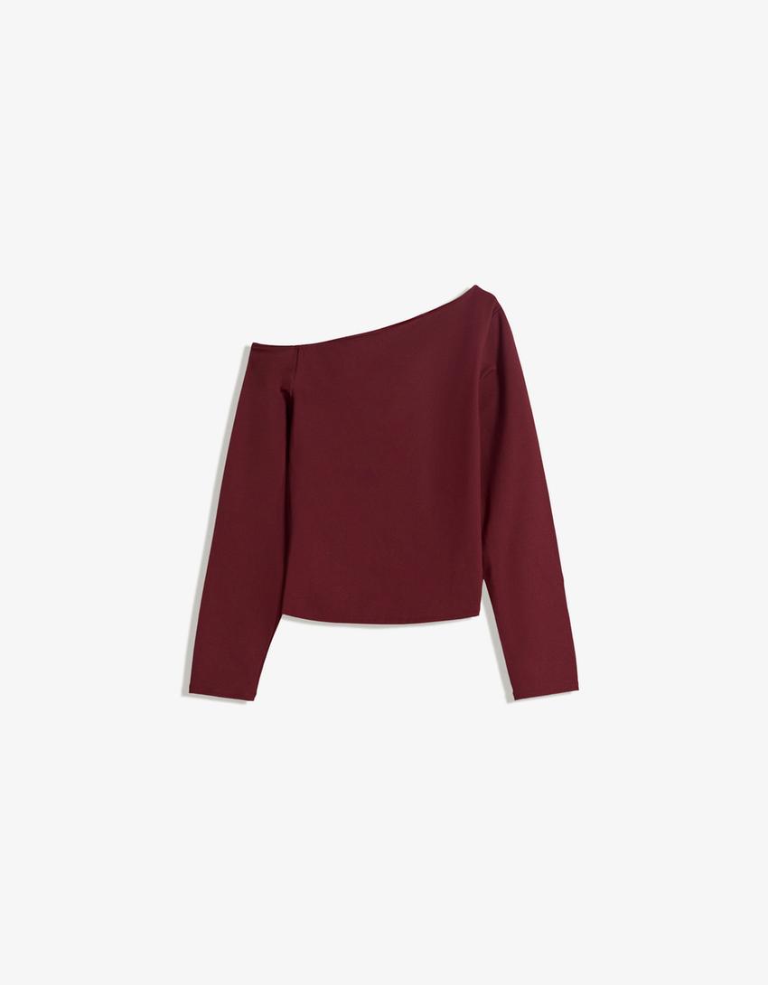 Langarmshirt mit asymmetrischem Kragen-Bordeaux