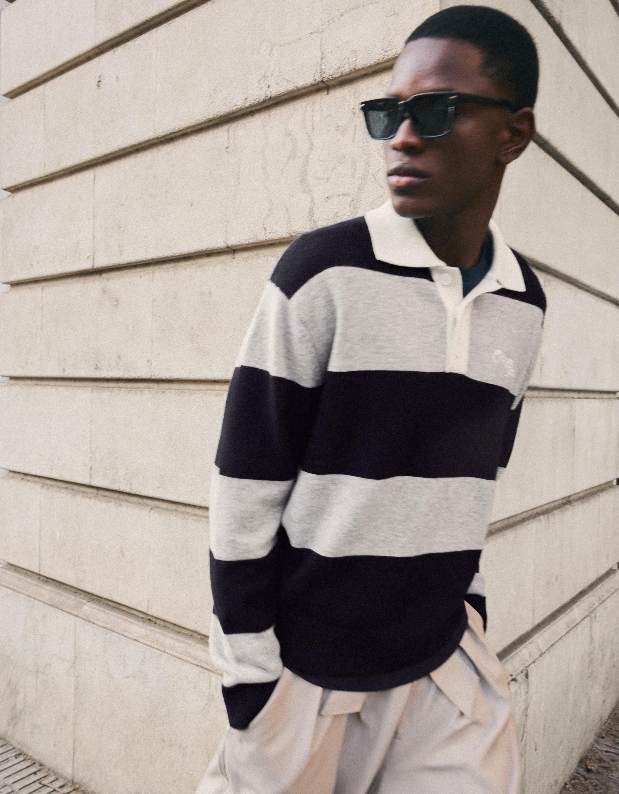 Contrast stripe polo collar jumper — Navy
