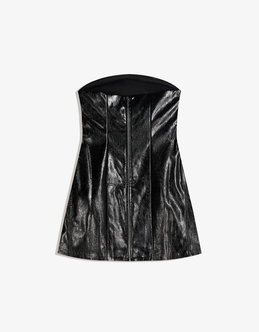 Vestido mini polipele fivela-Preto