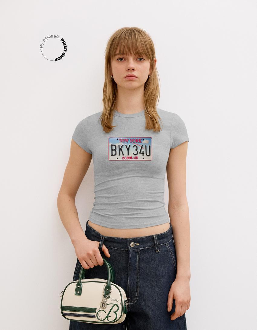 T-Shirt mit Print und kurzen Ärmeln-Grau-1
