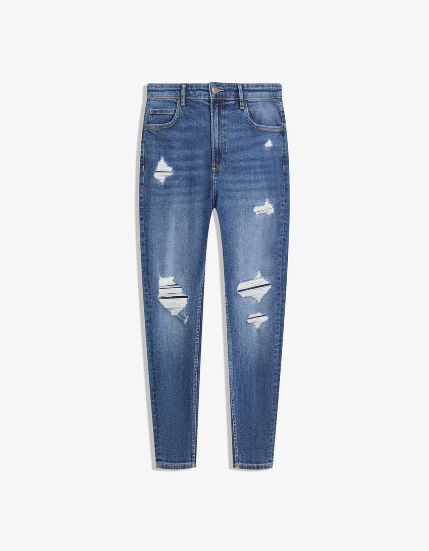 Ripped carrot fit jeans Jeans Men Bershka - Main Image