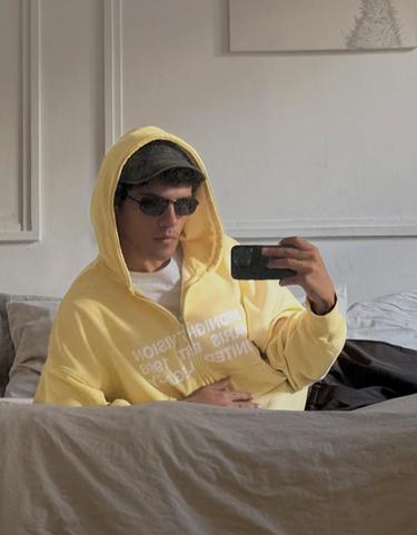 Washed effect print hoodie — Yellow 3