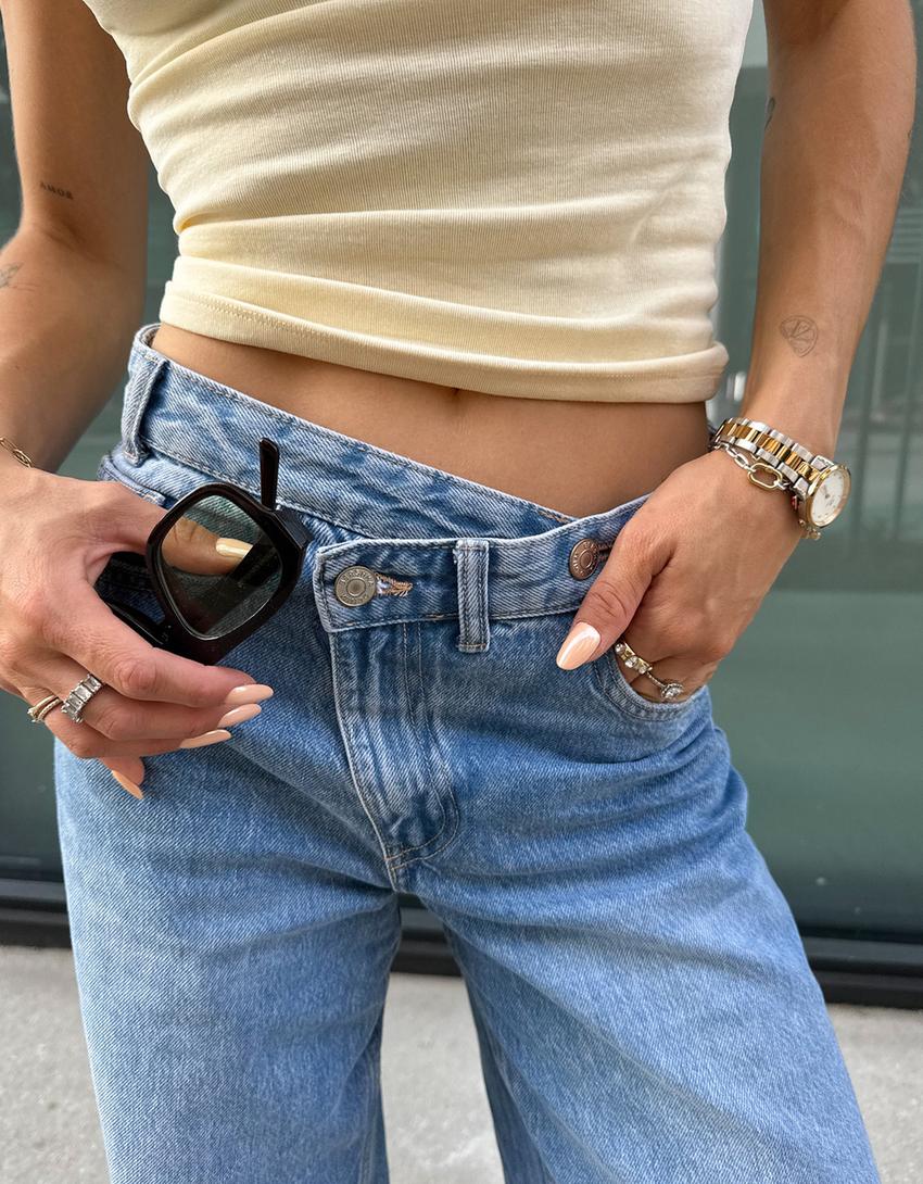 Jeans wide leg taille croisée-Bleu lavé-3