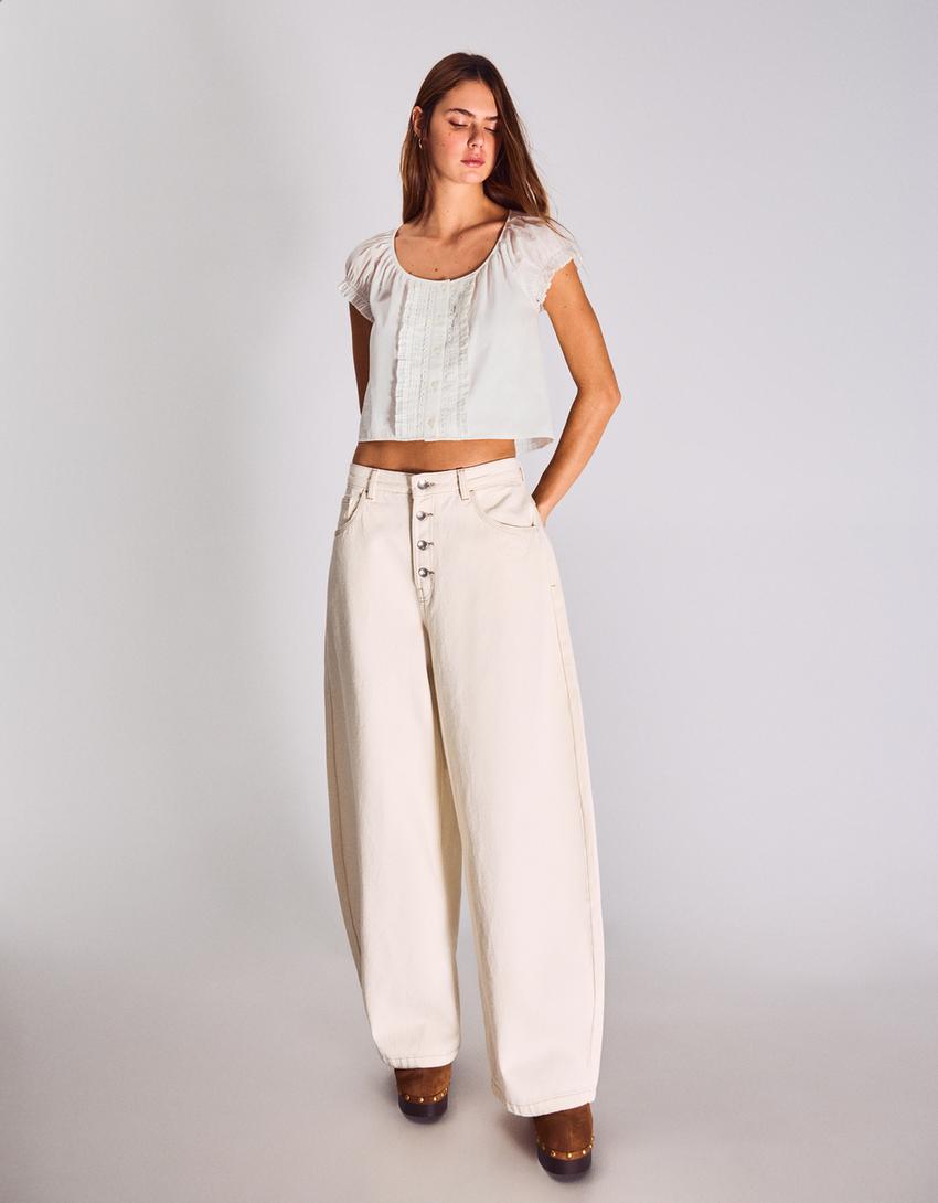 Blusa manga corta-Blanco