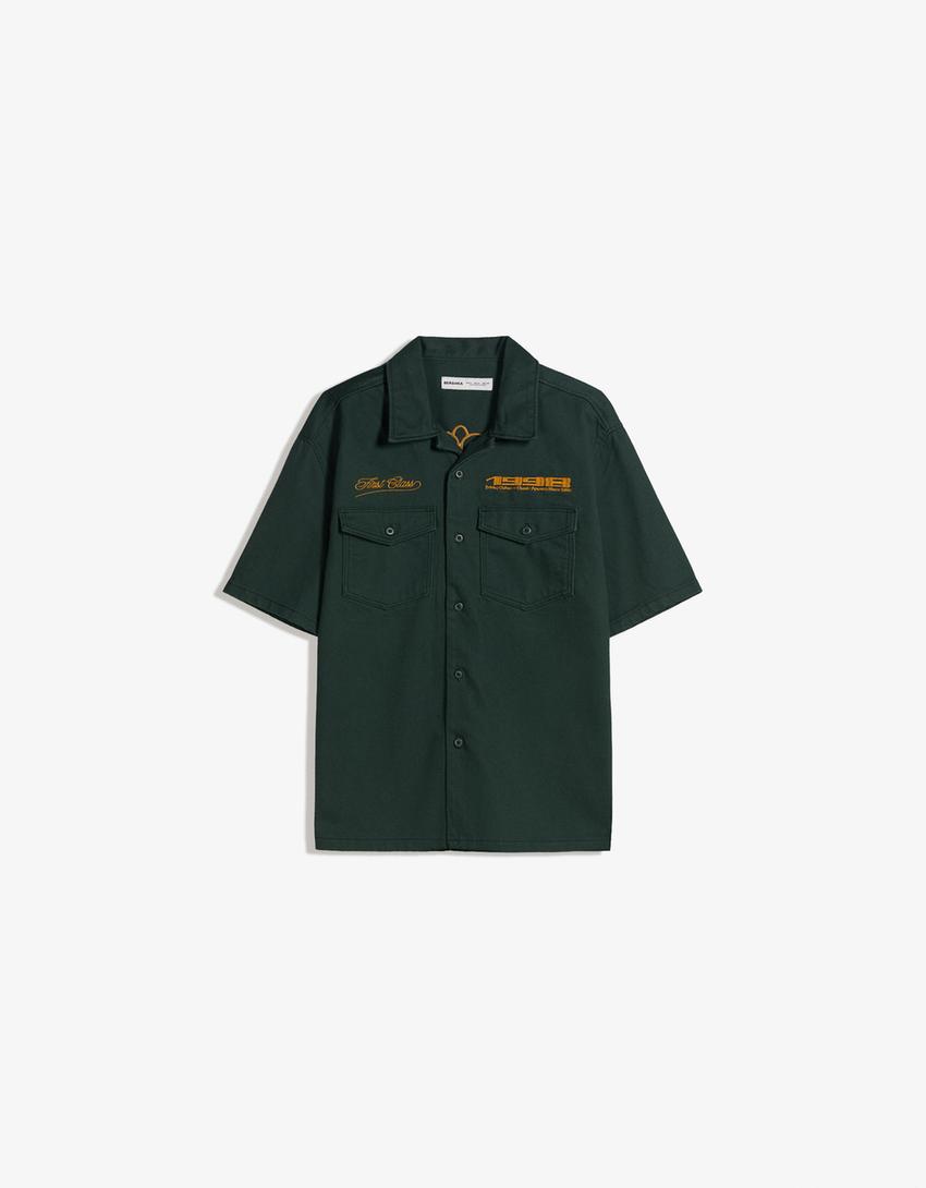 Camisa manga corta boxy bordado-Verde