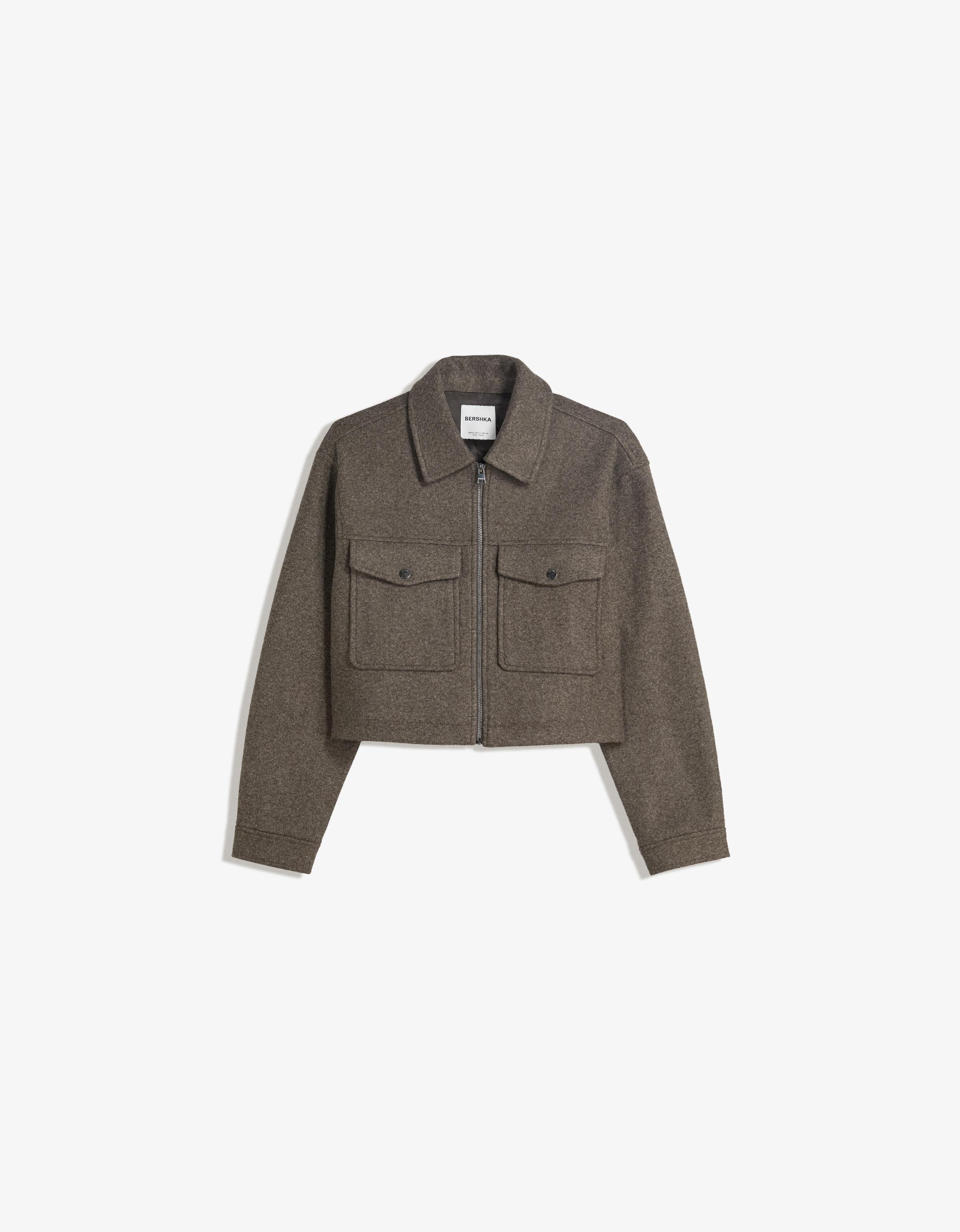 Bershka Jacke Aus Weichem Stoff Damen S Braun