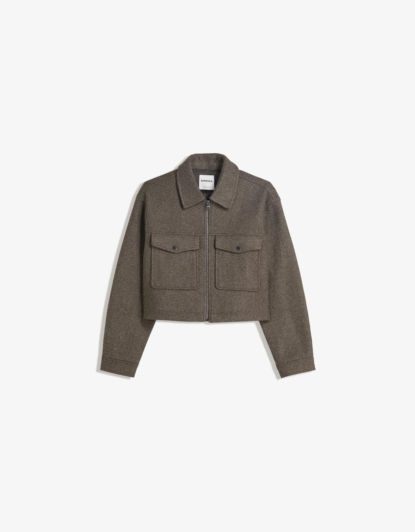 Bershka kurtka z flauszu soft brązowy
