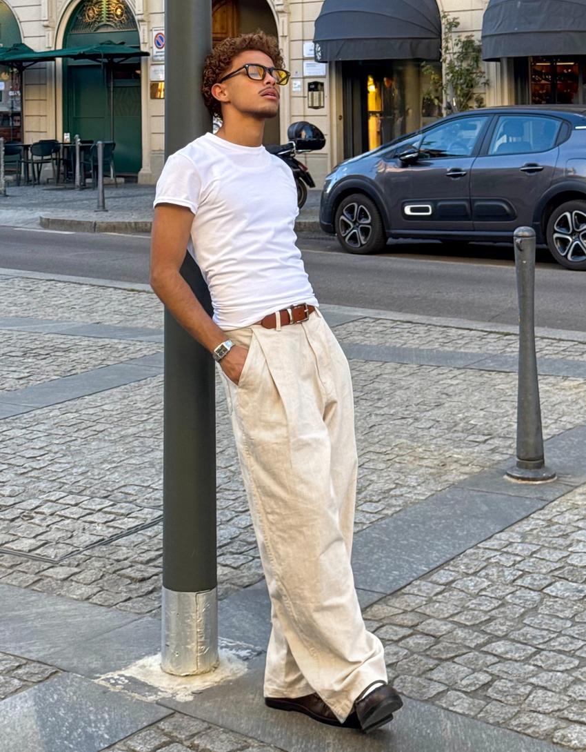 Super baggy linen trousers-Sand