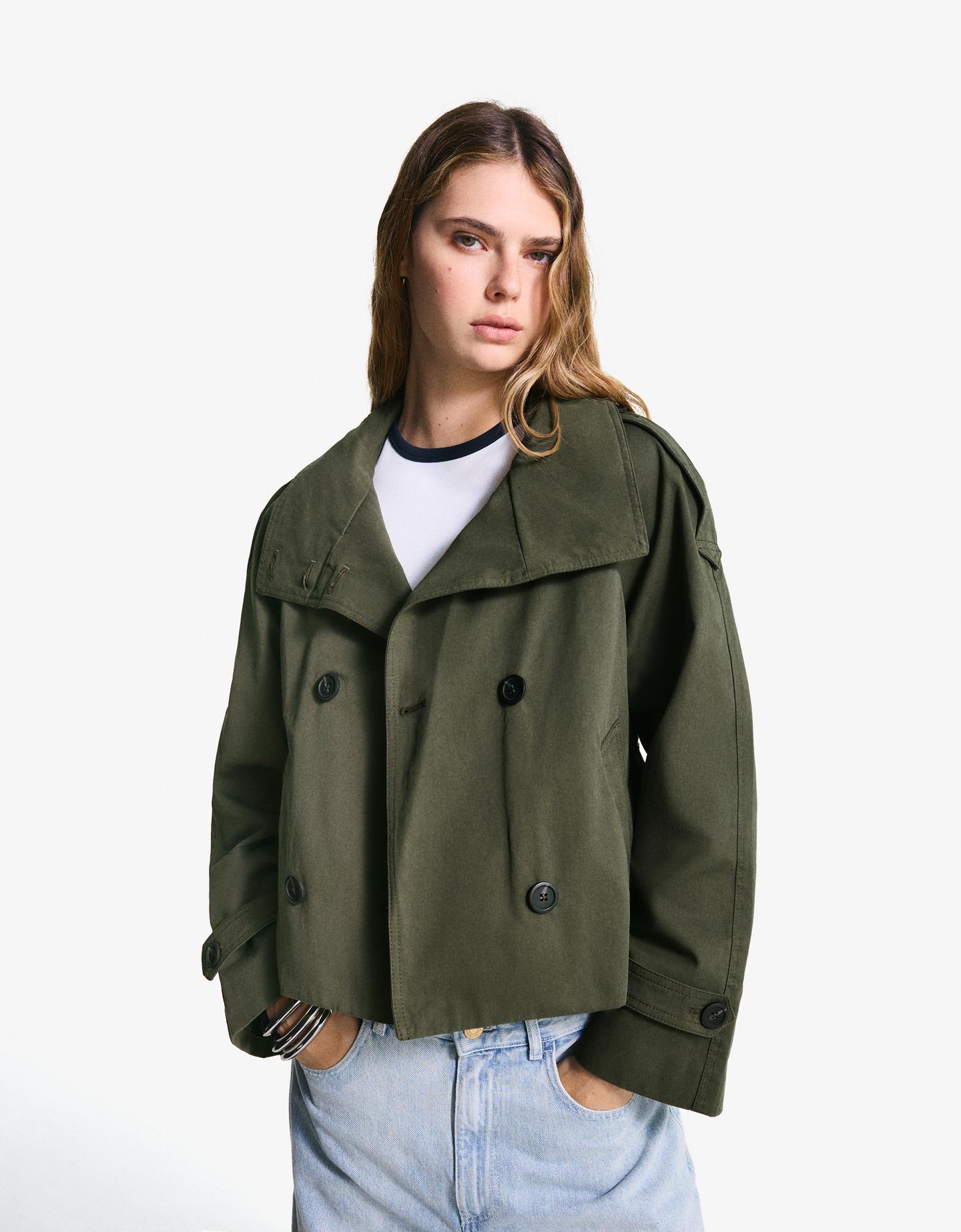 Bershka krótki trencz khaki
