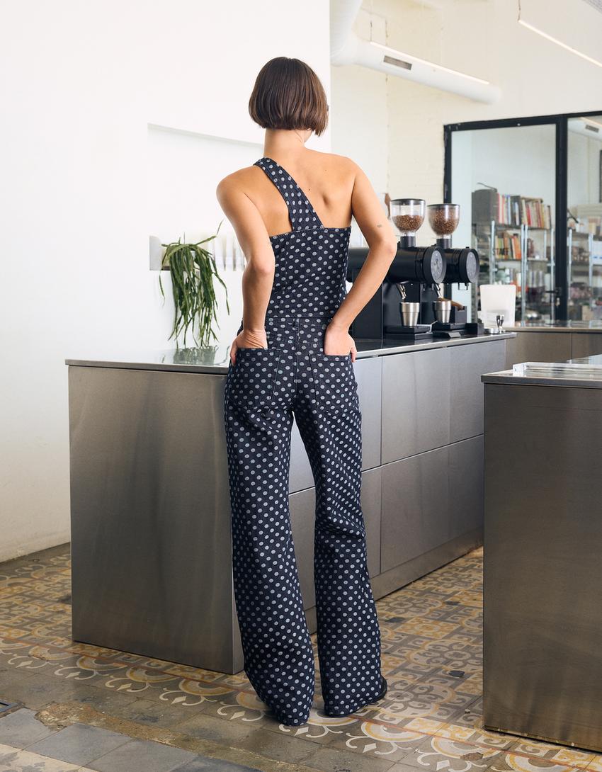 Jeans straight wide leg tiro algo lunares-Marino