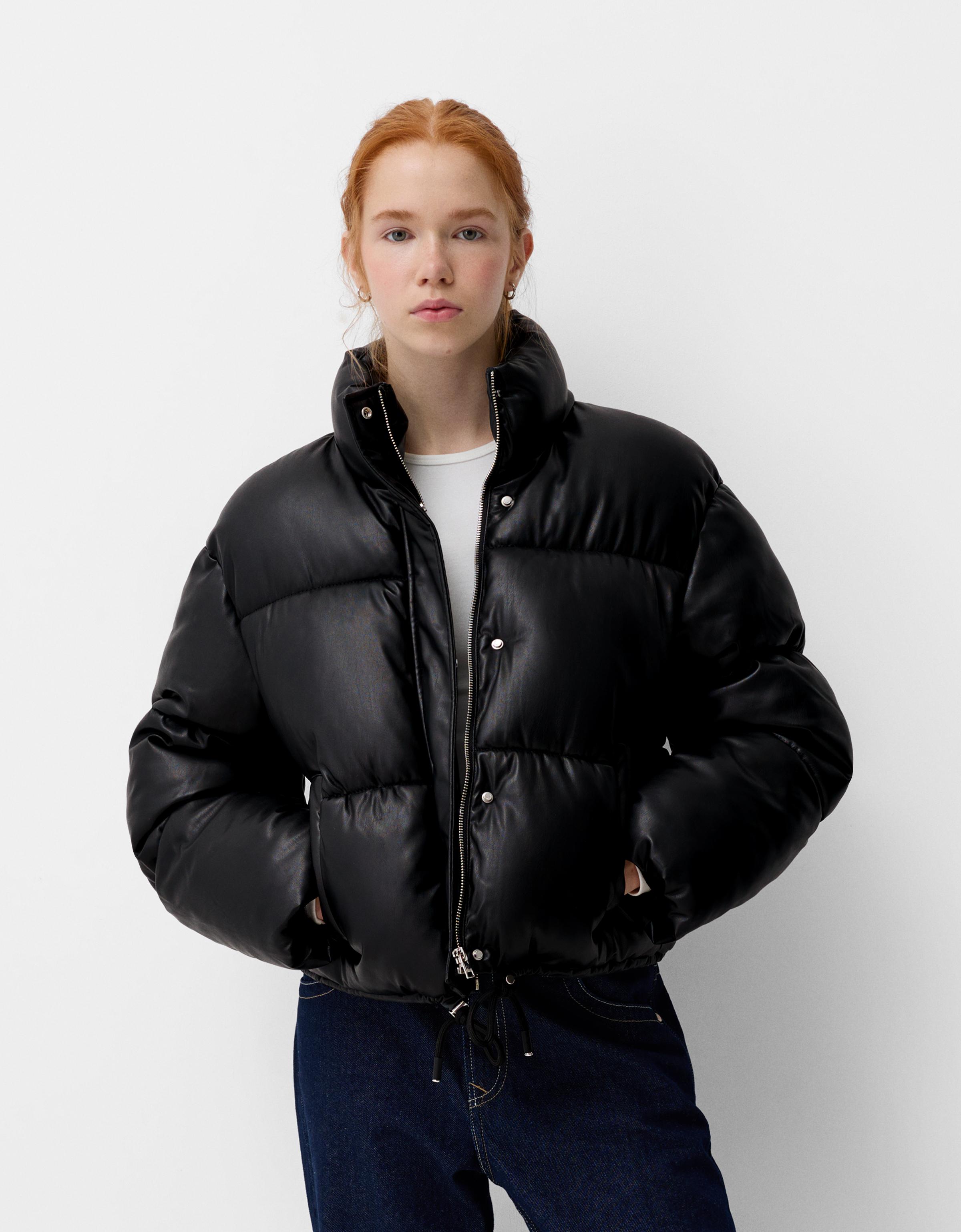 Faux leather puffer jacket Outerwear Women Bershka