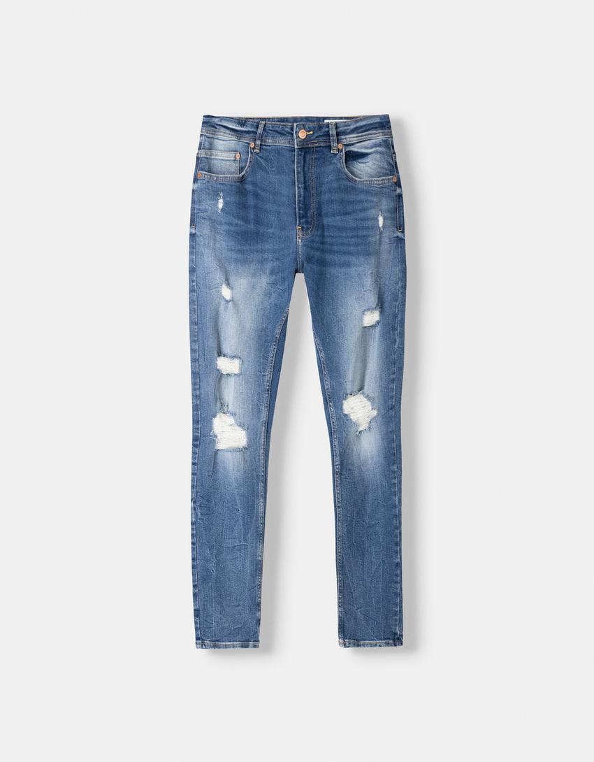 Super Skinny Jeans mit Rissen-Blau