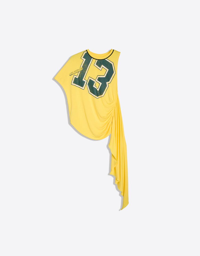 Asymmetric ruched scarf top-Yellow