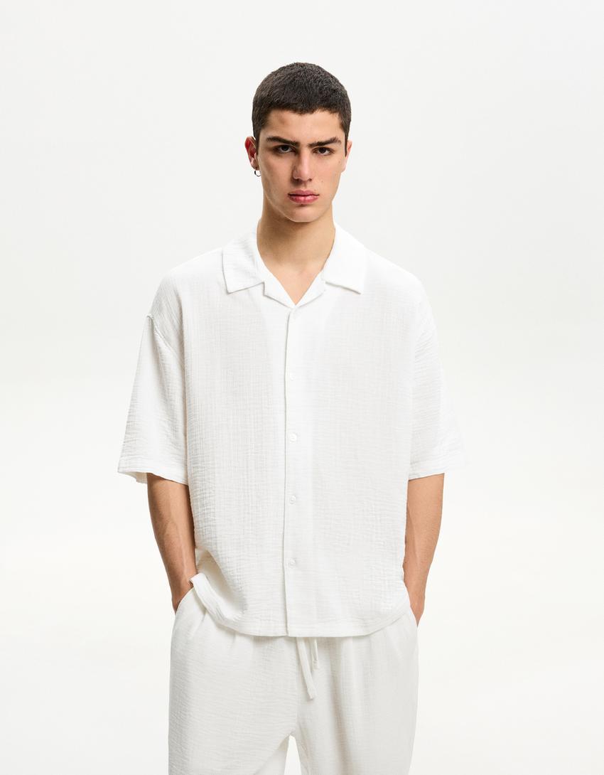 Camisa manga corta textura-Blanco