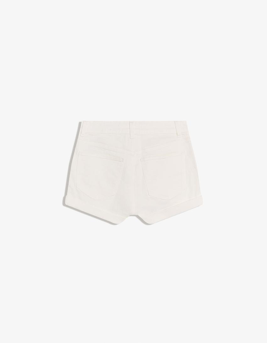 Denim roll-up shorts-White