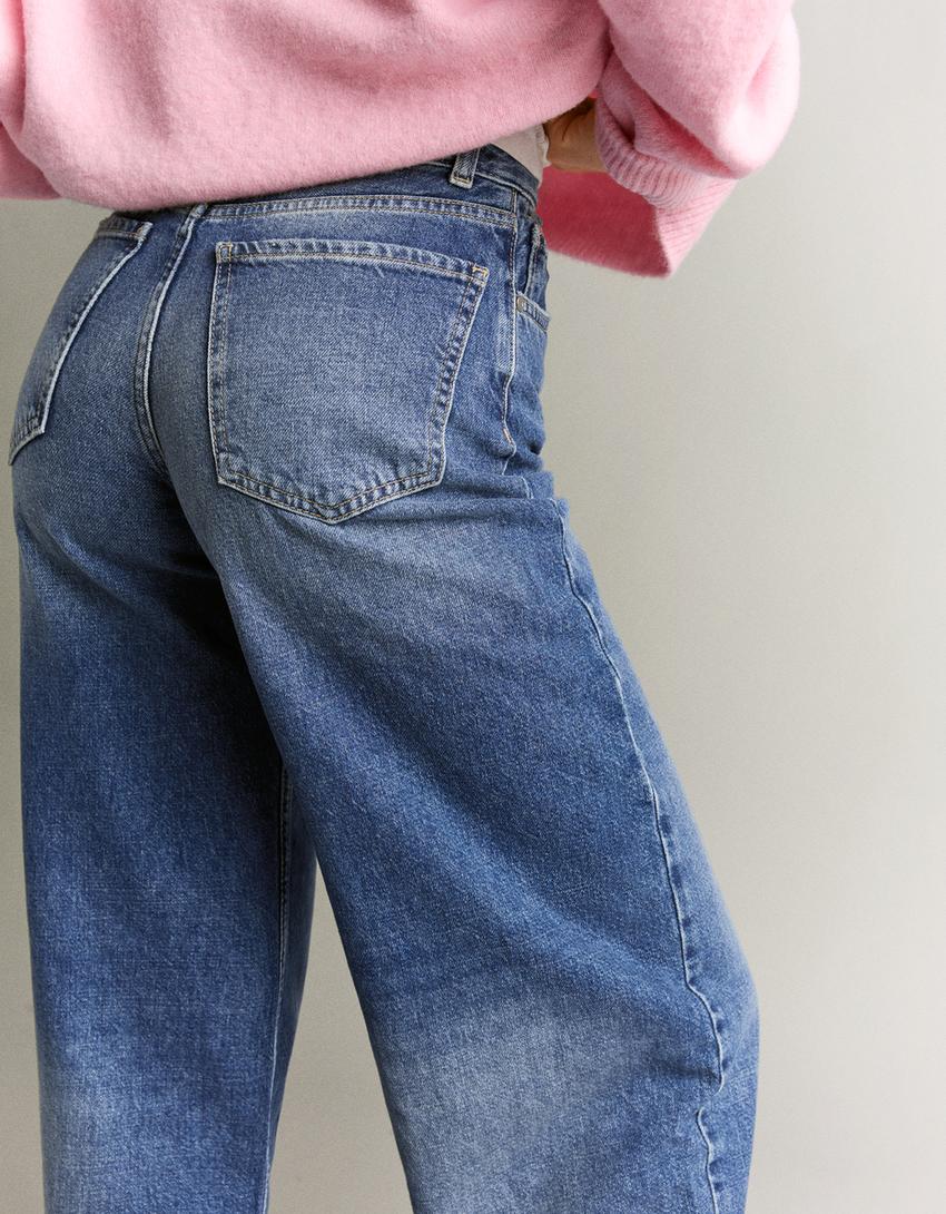 Yüksek bel barrel fit jean-Mavi