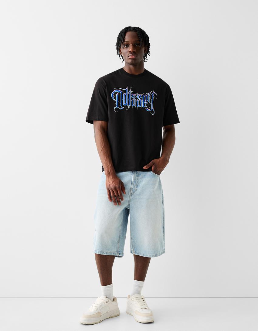 T-shirt manches courtes oversize imprimé-Noir-3