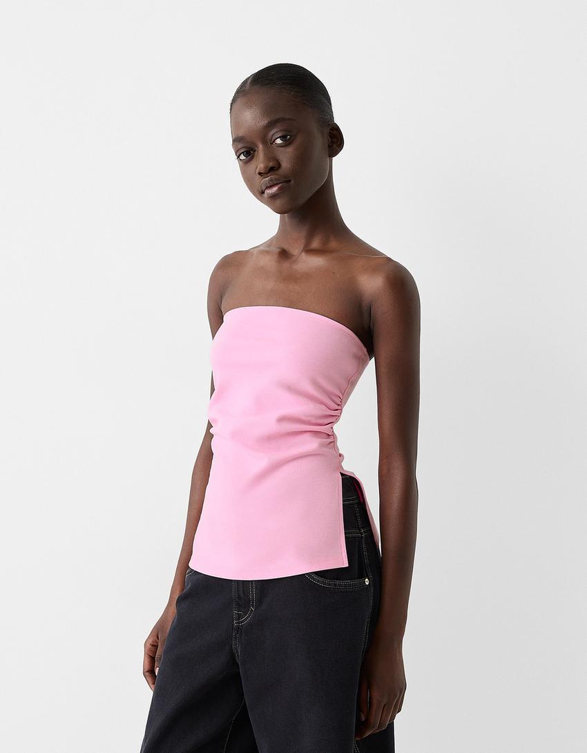Top bandeau maille milano froncé-Rose-0