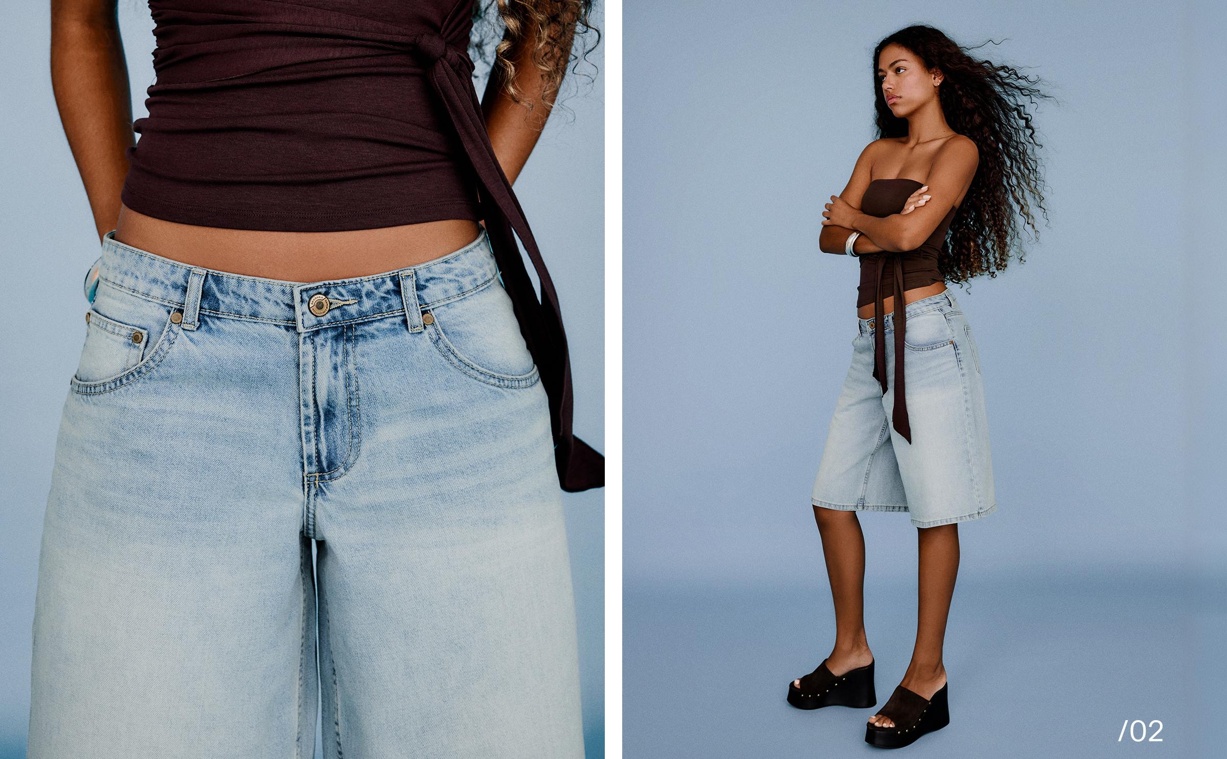 Baggy denim Bermuda shorts — Light blue