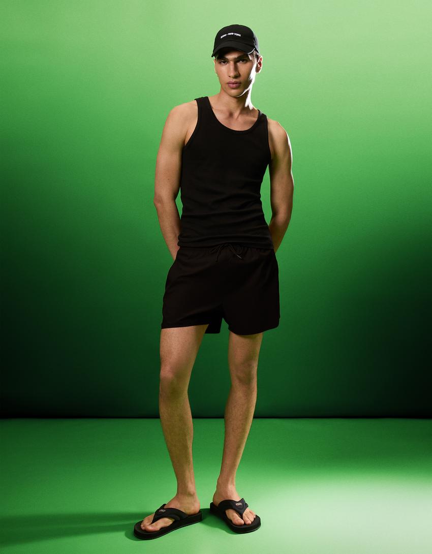 Sandália tiras efeito de caucho-Preto-1