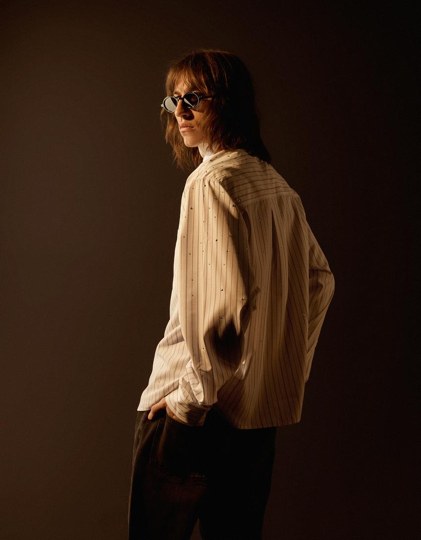 Camicia Boxy fit borchie-Bianco