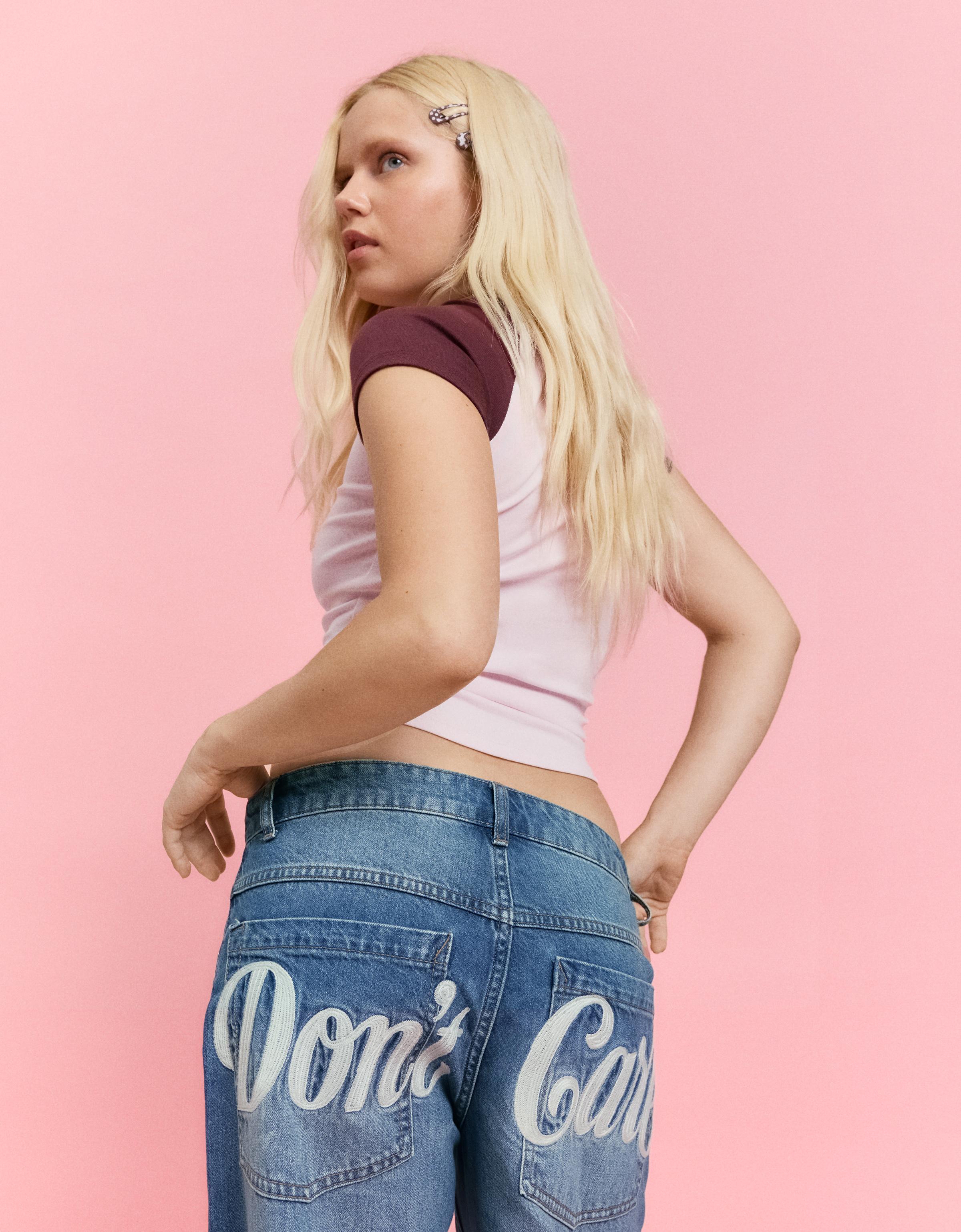 Bershka Nakışlı baggy fit jean görsel 8
