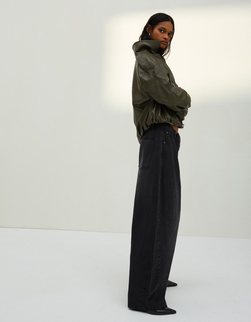 Barrel fit pantolon-Gri