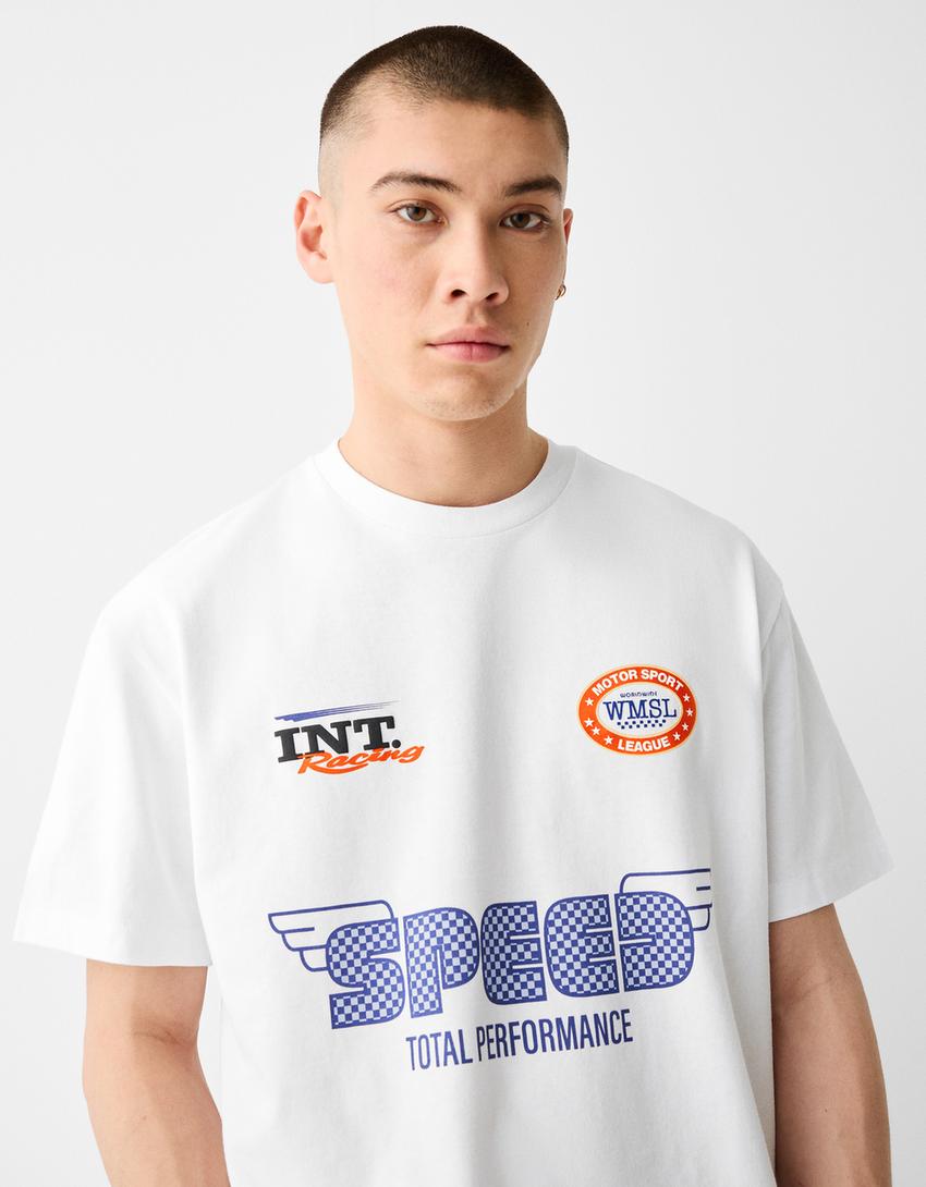 T-shirt manga curta boxy estampado-Branco-2