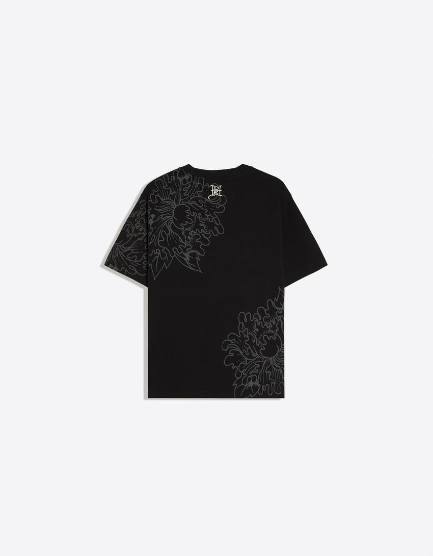 ED HARDY X BERSHKA print T-shirt-Black