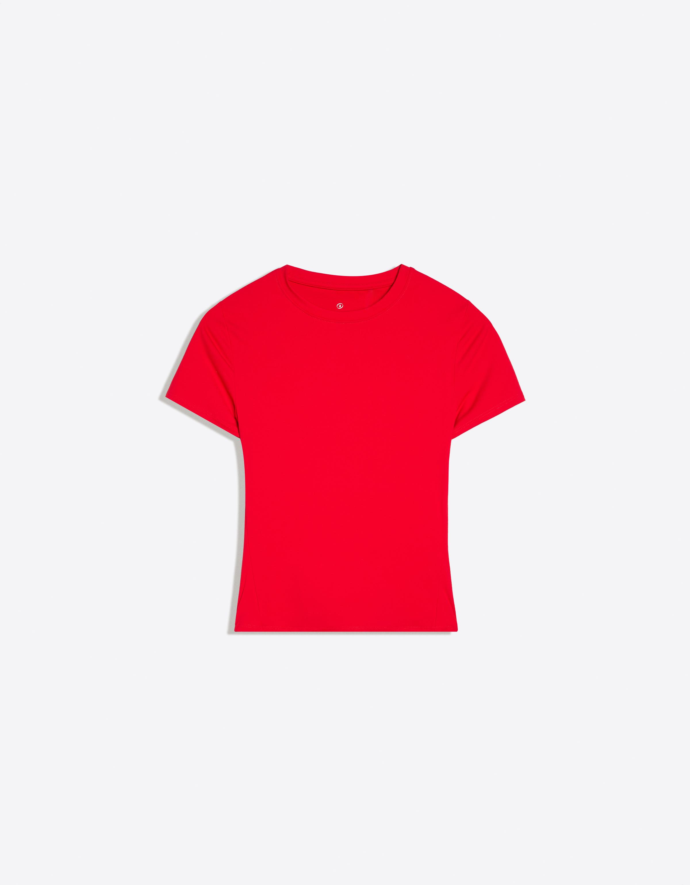 Bershka Camiseta Manga Corta Técnica Mujer Rojo