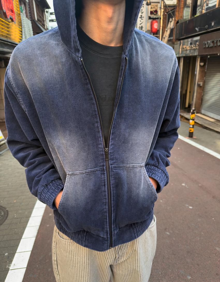 Cazadora boxy pana capucha-Azul oscuro