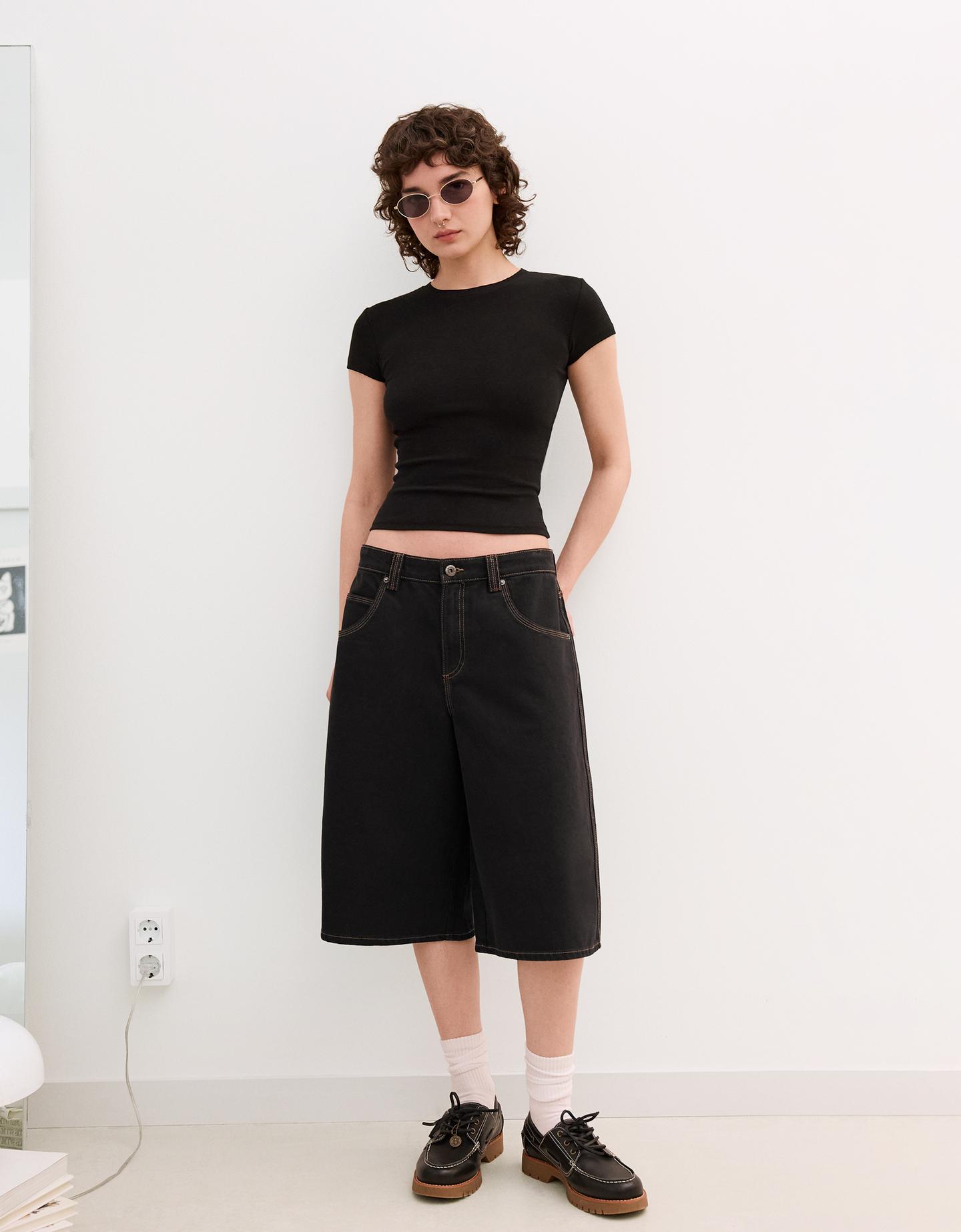 Bershka denimowe bermudy jortsy czarny