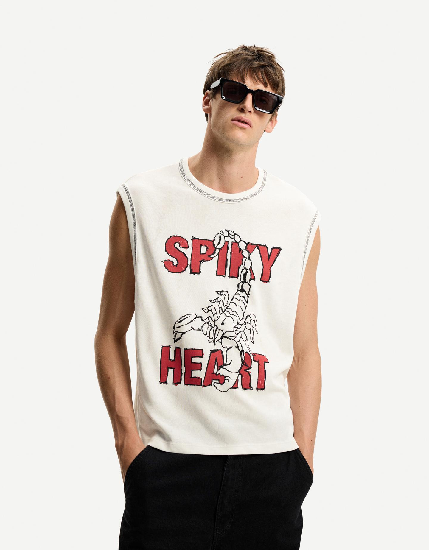 Bershka Camiseta Sin Mangas Slub Effect Print Hombre M Blanco Roto