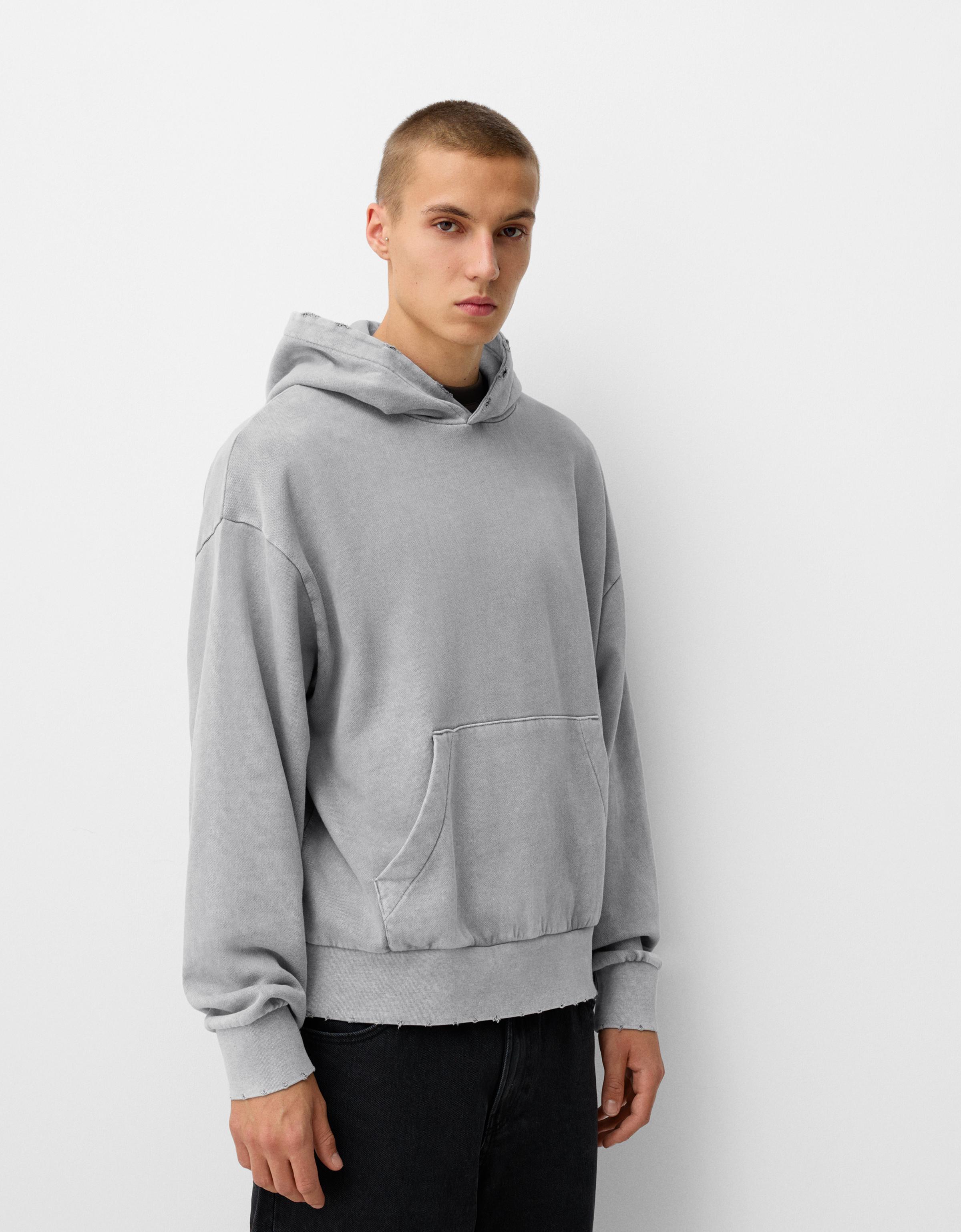 Bershka Hoodie Im Boxy-Fit Mit Kapuze Herren M Grau