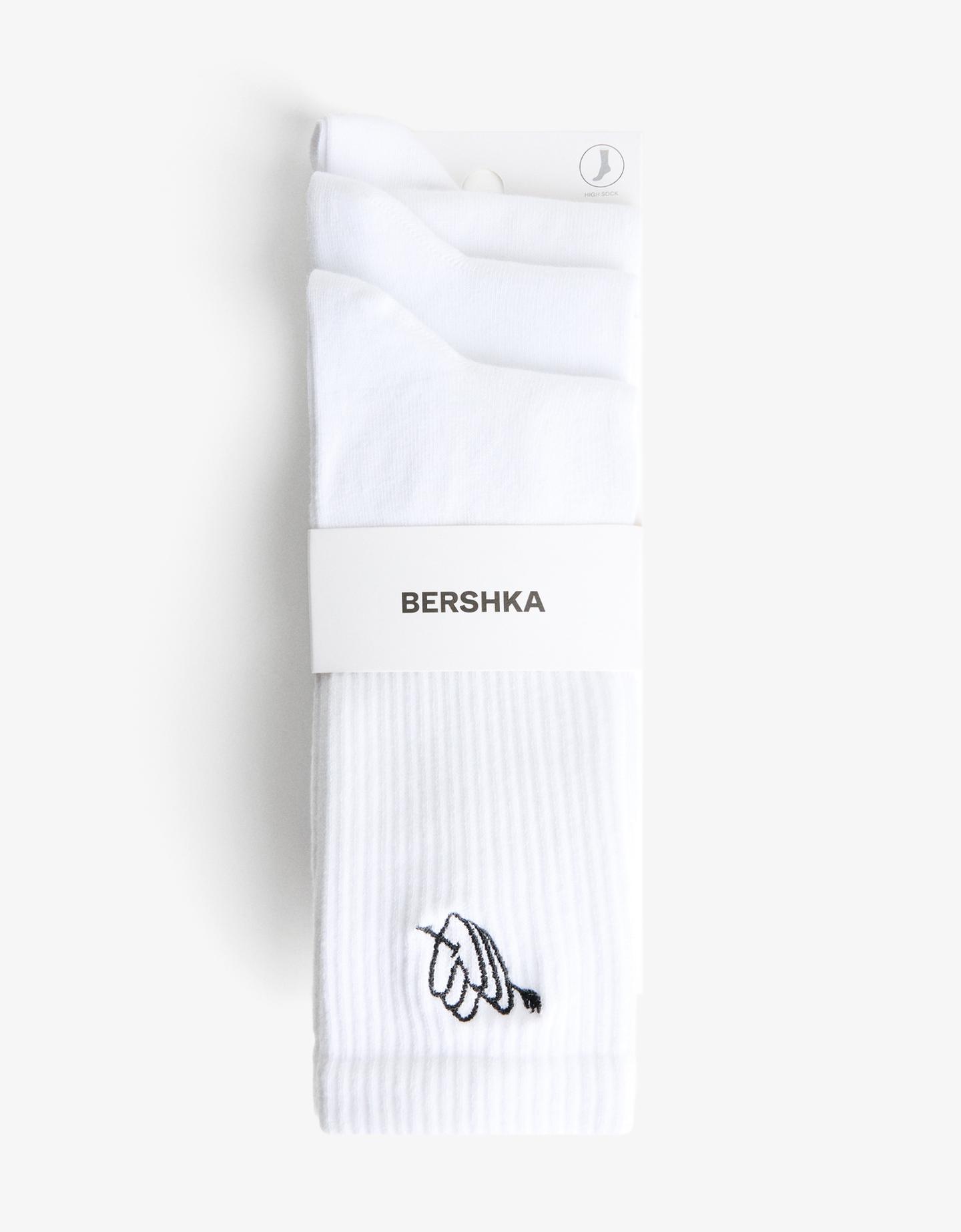 Bershka zestaw 3 par skarpetek z haftem biały