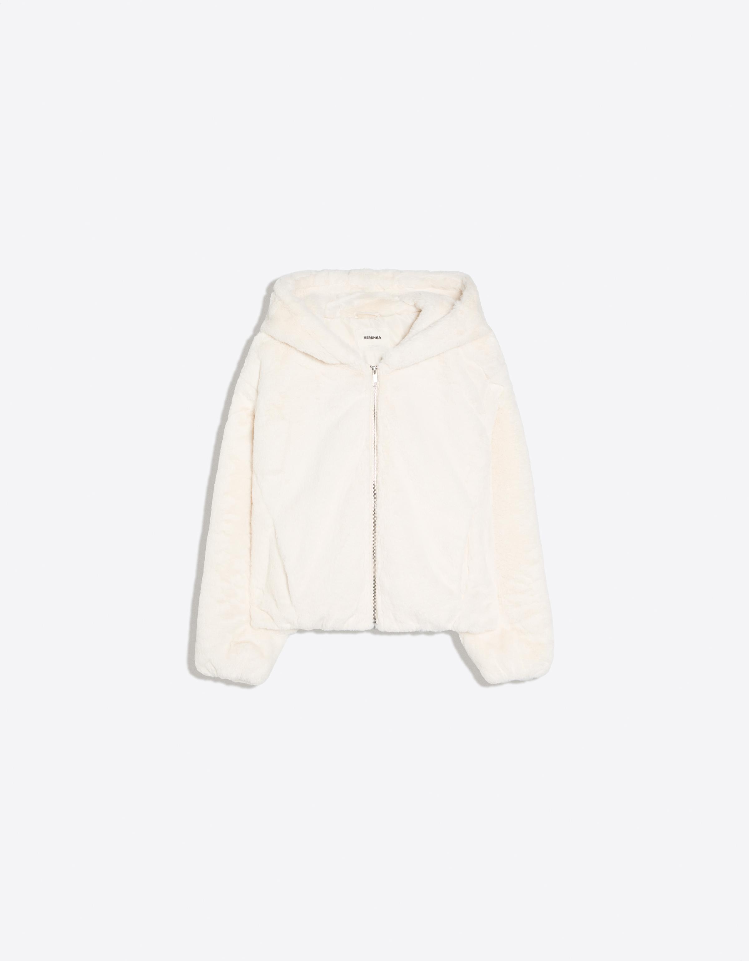 Hooded jacket with fur — Cream