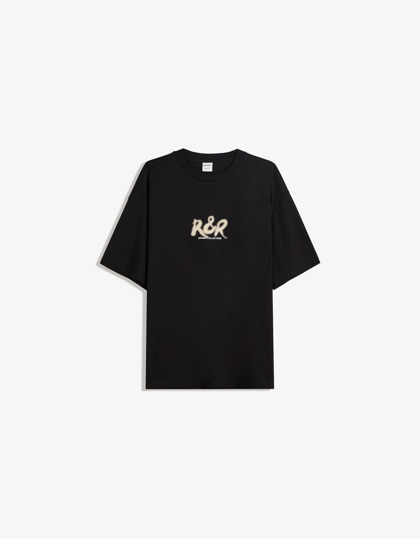 T-shirt met print en korte mouw-Zwart-4