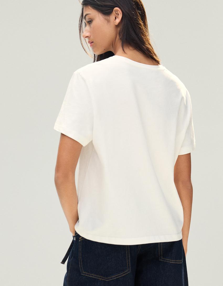 Camiseta manga corta básica-Blanco roto