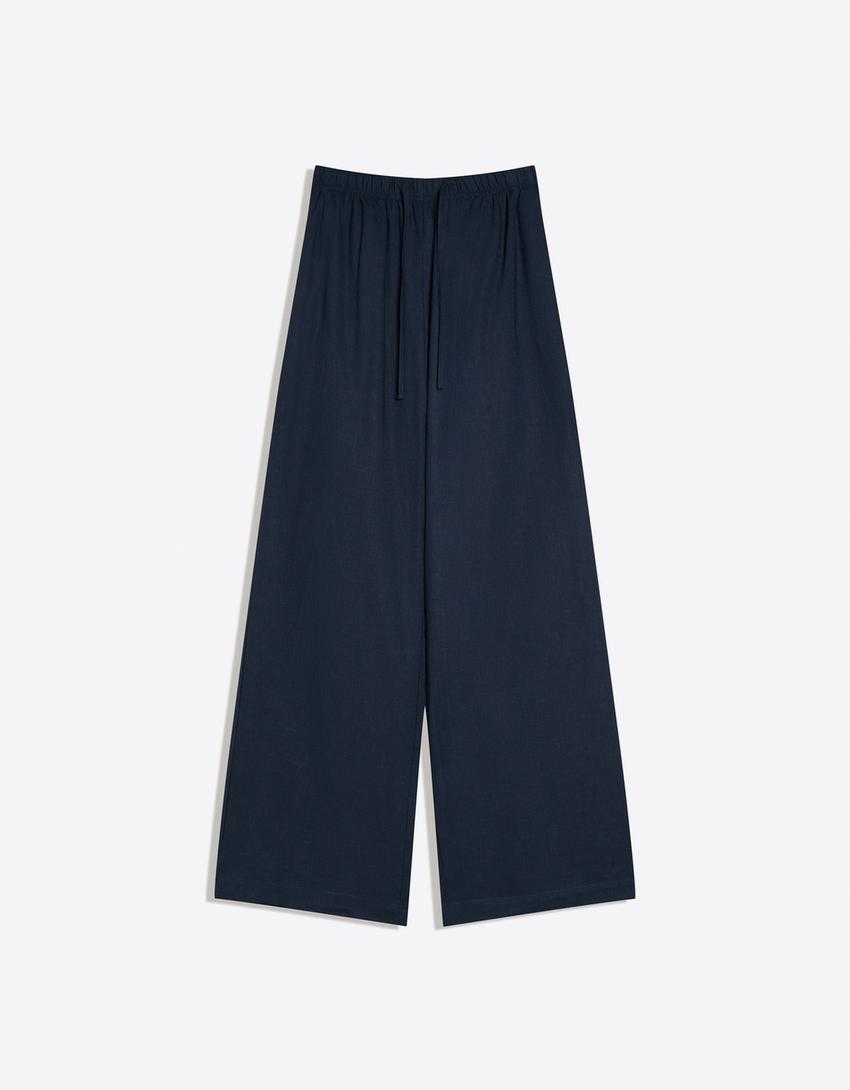 Elasticated waist trousers-Blue
