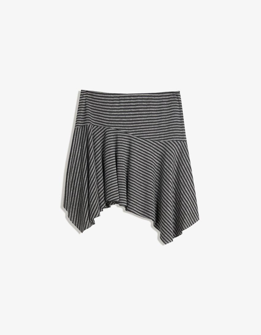 Minijupe asymétrique à rayures-Gris foncé-3