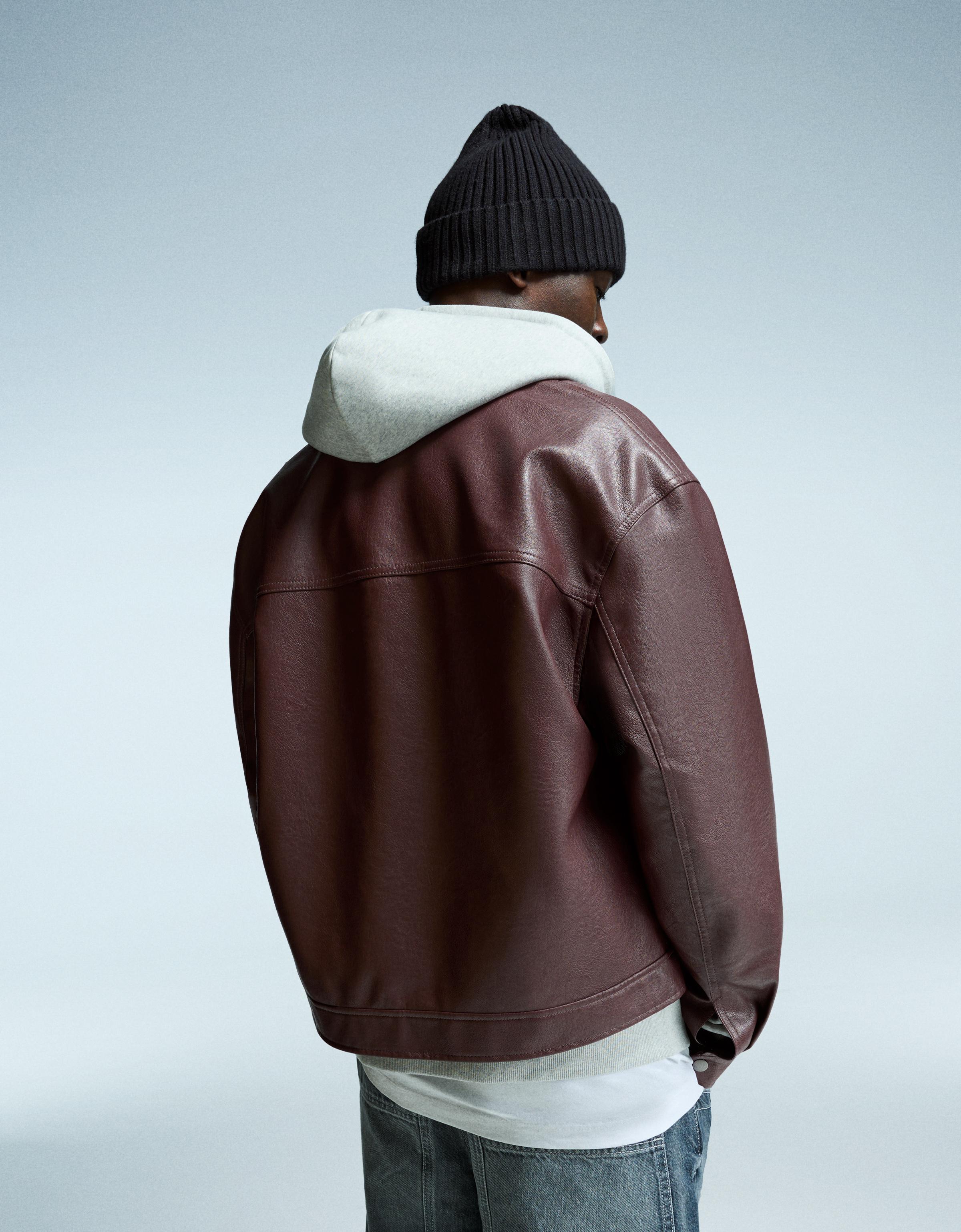 Suni deri boxy fit ceket - Görsel 32