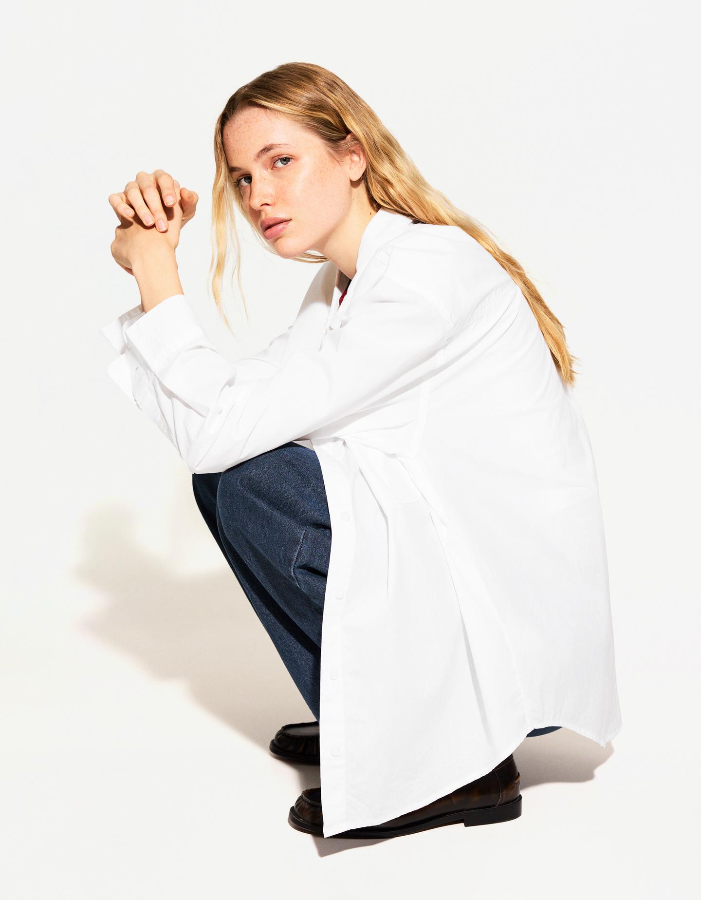 Bershka Oversize-Hemd Damen L Weiss günstig online kaufen