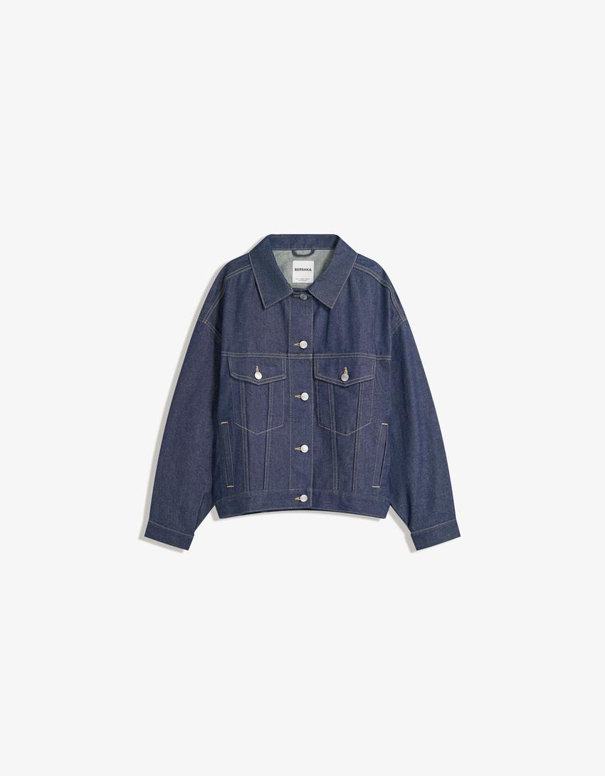 Oversize Jeansjacke-Marinenblau-4